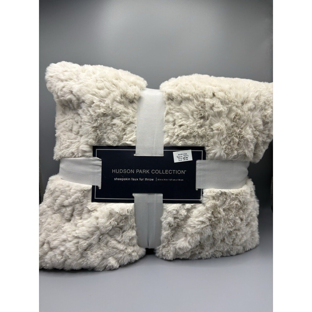 Hudson Park Collection | Sheepskin Faux Fur Throw Blanket - Cream